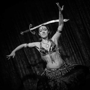 Bellydance top and hip belt - black and silver